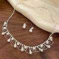 Silver Pearl Rhinestone Fringe Necklace Matching Stud Earrings view 2