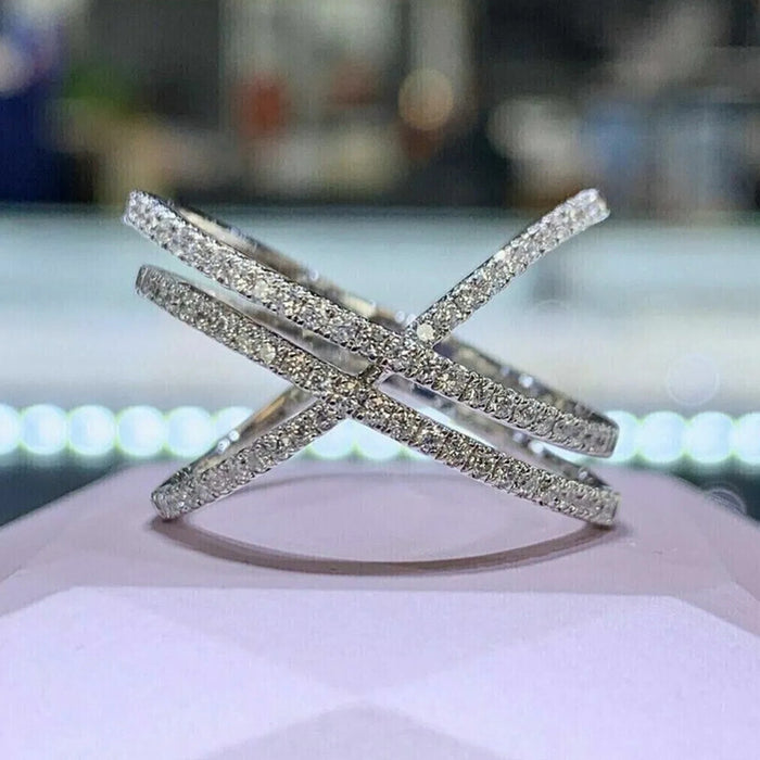Triple Crisscross Pave Open Statement Ring In Silver Tone