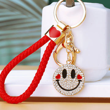 Double Sided Smiley Face Keychains in White and Yellow with Braided Loops
