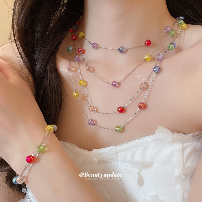 Multicolor Crystal Bead Silver Necklace Bracelet Styles