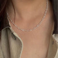 Textured Oval Link Chain Necklace Gold or Silver Tone view 1