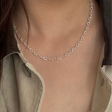 Textured Oval Link Chain Necklace Gold or Silver Tone