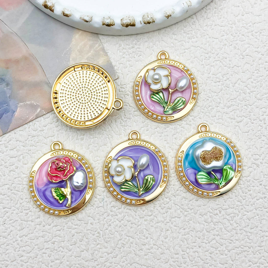 Zinc Alloy Enamel Flower Charm Pendant for DIY Earrings Necklace Garden Jewelry Making