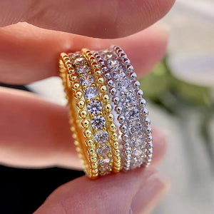 Beaded Edge Clear Stone Band In Gold And Silver Tones