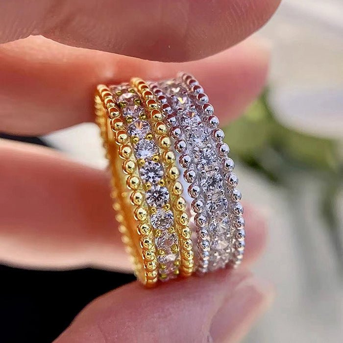 Beaded Edge Clear Stone Band In Gold And Silver Tones
