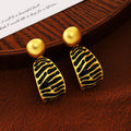 Gold Ball Stud Enamel Pattern Oval Drop Earrings Pair view 2