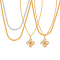 Gold Flower Zircon Pendant Necklace Double Layer Snake Chain Options view 5