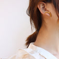 Gold And Steel Crescent Moon Tube Stud Earrings Pair view 3
