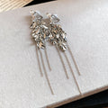 Wheat Leaf And Chain Tassel Clip On Earrings In Two Tones view 6