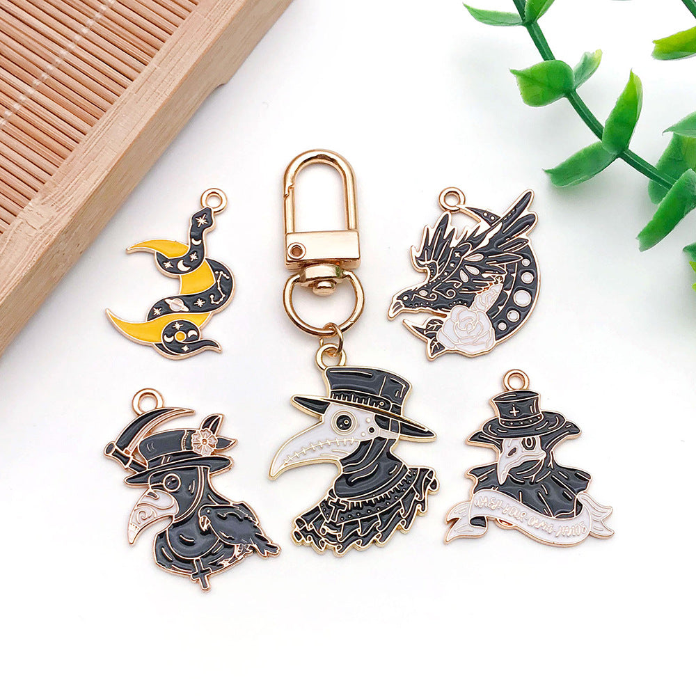 Enamel Zinc Alloy Skull Crow Bird Charm Pendants for Dark Style DIY Bracelet Keychain Jewelry