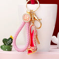 Jeweled Floral Peep Toe Stiletto Keychains in Red Pink and Blue view 3