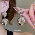 Silver Mirror Ball Crystal Drop Stud Earrings Jewelry Pair view 2