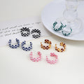 Six Color Checkerboard Acrylic Open C Hoop Earrings view 1