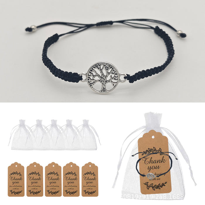 Black Braided Cord Tree Of Life Adjustable Bracelet