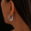 Thick U Shape Hoop Earrings Stainless Steel Gold Steel Tone view 4