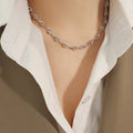 U-Link Hook Chain Necklace And Bracelet Set Gold Steel view 9