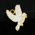 White Enamel Dove Charm Pendant Engraved Peace Silver And Gold Tone view 3