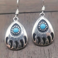 Antique Silver Bear Paw Dangle Earrings Turquoise Center Stone view 3