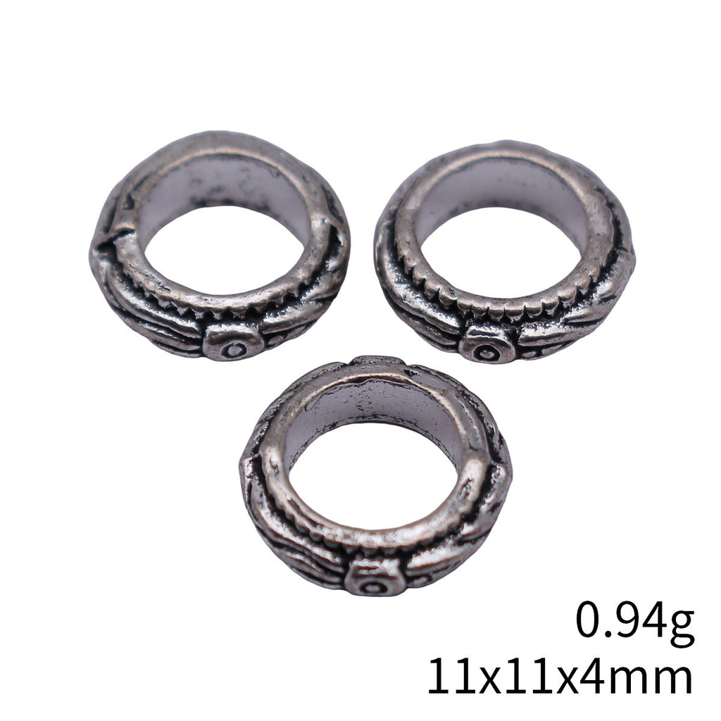 11x11x4mm 0.94g Antique Silver Zinc Alloy Textured Round Ring Large Hole Beads for Bracelet Jewelry Making