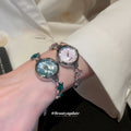 Silver Star Charm Quartz Watch Bracelets Green Pink Dials view 3