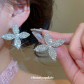 Crystal Four-Petal Flower Stud Earrings in Two Tones view 4