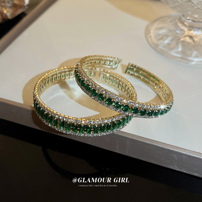 Gold Tone Green Crystal Open Cuff Bracelet In Two Listed Styles