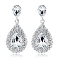 Black Silver Tone Teardrop Crystal Halo Crystal Metal Dangle Earrings view 5