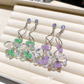 Crystal Flower Drop Earrings in Purple and Green Fashion Jewelry view 3