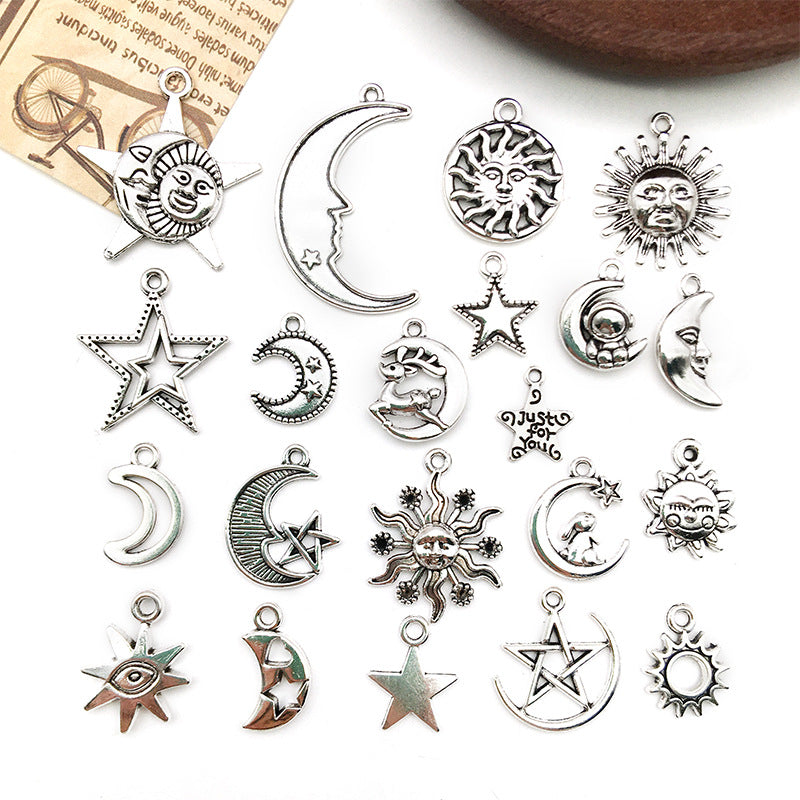 Antique Silver Zinc Alloy Star Moon Sun Charm Pendant for DIY Necklace Bracelet Jewelry
