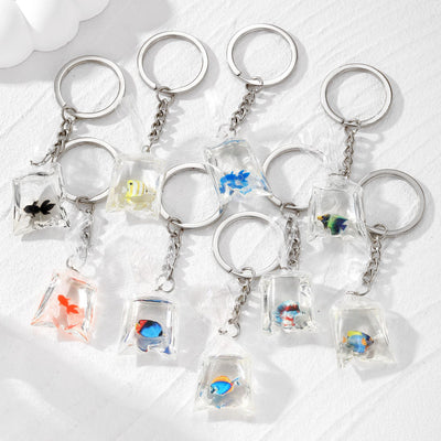 Main product view of transparent Water Bag Fish Split Ring Keychains in Eleven Designs