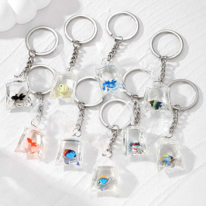 Transparent Water Bag Fish Split Ring Keychains in Eleven Designs