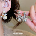 Pearl Cluster Bow Stud Earrings in Gray and White Metal Tone Jewelry view 2