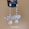 Champagne Crystal Butterfly and Faux Pearl Drop Stud Earrings view 2