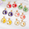 Clear Resin Pressed Flower Round Drop Stud Earrings in Six Colors view 1