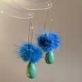 Pom Pom Teardrop Hook Earrings In Blue Green And Pink view 7