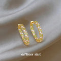 Gold Tone Multicolor Clear Stone Oval Hoop Earrings For Women view 3