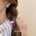 Red Blue Flower Leather Bow Bead Duckbill Hair Clip view 3