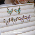 Crystal Butterfly Stud Earrings in Pink Purple and Green view 3