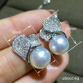 Silver Tone Crystal Leaf Pearl Stud Earrings view 4
