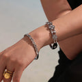 Stainless Steel Chain Link Hinge Bangle With Zircon Accents view 4