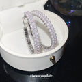 Silver Tone Pearl Hoop Earrings with Clear Crystal Rows view 2