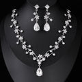 Black Silver Tone Crystal Floral Teardrop Crystal Two Designs Metal Necklace and Earring view 6