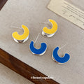 Color Inlay Crescent Stud Earrings With Polished Metal Tone Details view 2