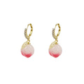 Pink Peach Fruit Gold Leaf Clear Small Huggie Earrings view 5