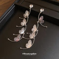 Silver Tone Leaf Branch Long Drop Earrings for Women view 2