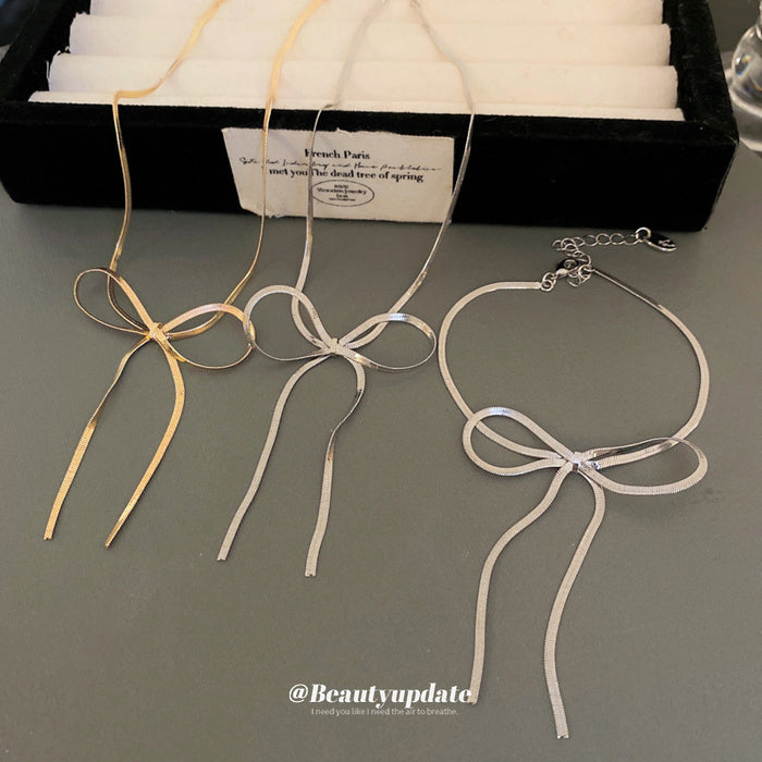 Bow Snake Chain Necklace and Multi Bow Bracelet Styles