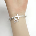 Silver Bead Cross I Love Jesus Stretch Bracelet Charm view 4