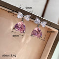 Silver Clear Bow Pink Heart Drop Stud Earrings Pair view 5