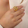 Gold Open Statement Rings Interwoven Pad and Multi Ridge view 3