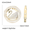 Circular Swan Brooch Baguette Crystal Halo Pave Gold Silver view 4